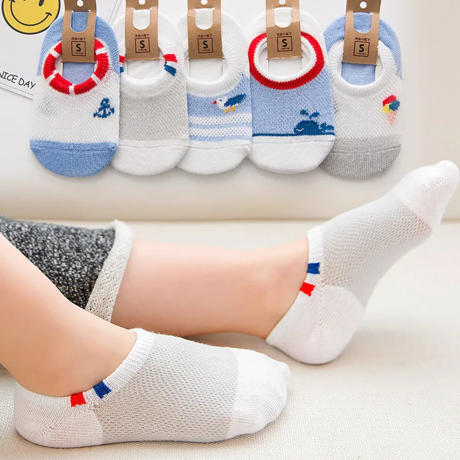 Famli 5 Pairs/Lot Baby Kids Summer Thin Sock Children Boy Cartoon Ankle