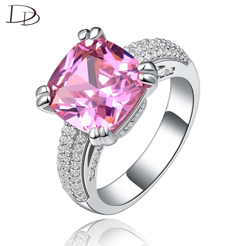 

Big Pink Zircon Rings For Women 925 Sterling-Silver-Jewelry Mysterious Romantic Austrian Crystal Anel Femme Wedding Bijoux DD146