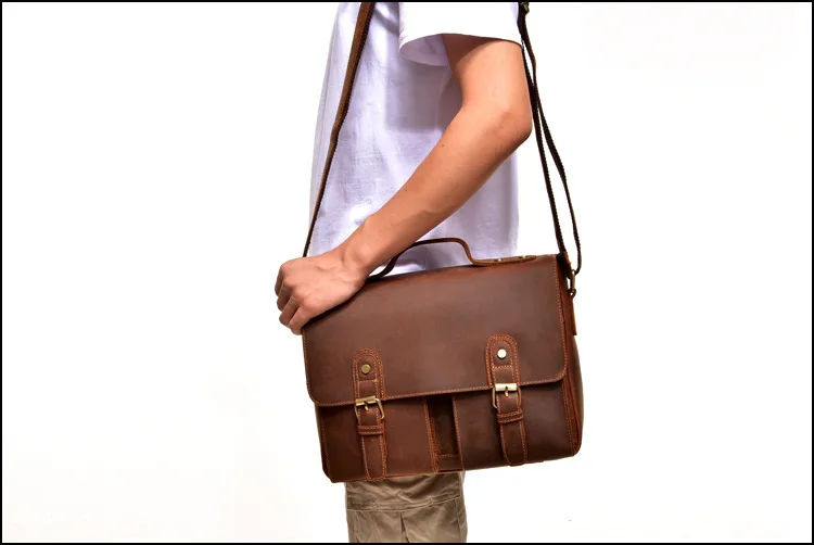 Мужской портфель высшего класса, Мужской винтажный портфель из натуральной кожи Crazy Horse, сумка-мессенджер на плечо, сумка для ноутбука, чехол, сумка для офиса