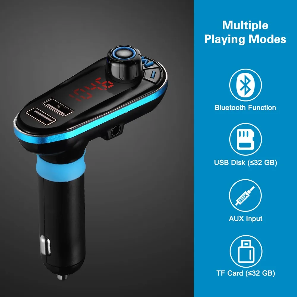 VicTsing Car MP3 Player Bluetooth FM Transmitter Car Kit Wireless Radio Bluetooth FM Transmitter Modulator Dual USB Port AUX     (3)