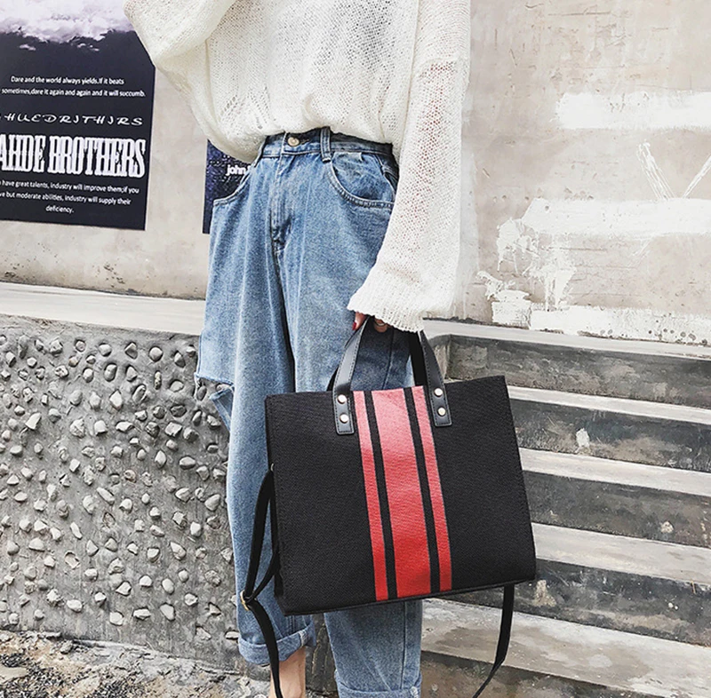 Women Patchwork Handbag INS Popular Female Holiday Canvas Bag Large Lady Korean Shopping Shoulder Bag Beach Fashion Bolsa SS7336 (14)