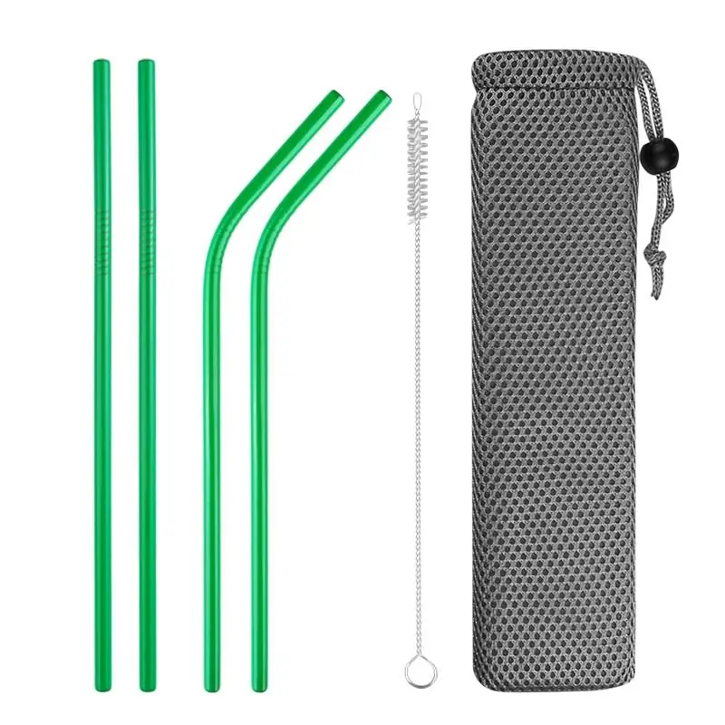 Green1 4pcs 4 шт. многоразовые, для питья соломы Высокое качество 304 Нержавеющая сталь металлическая соломинка с чистящая щетка для кружек 20/30 унций - Цвет: Green1 4pcs