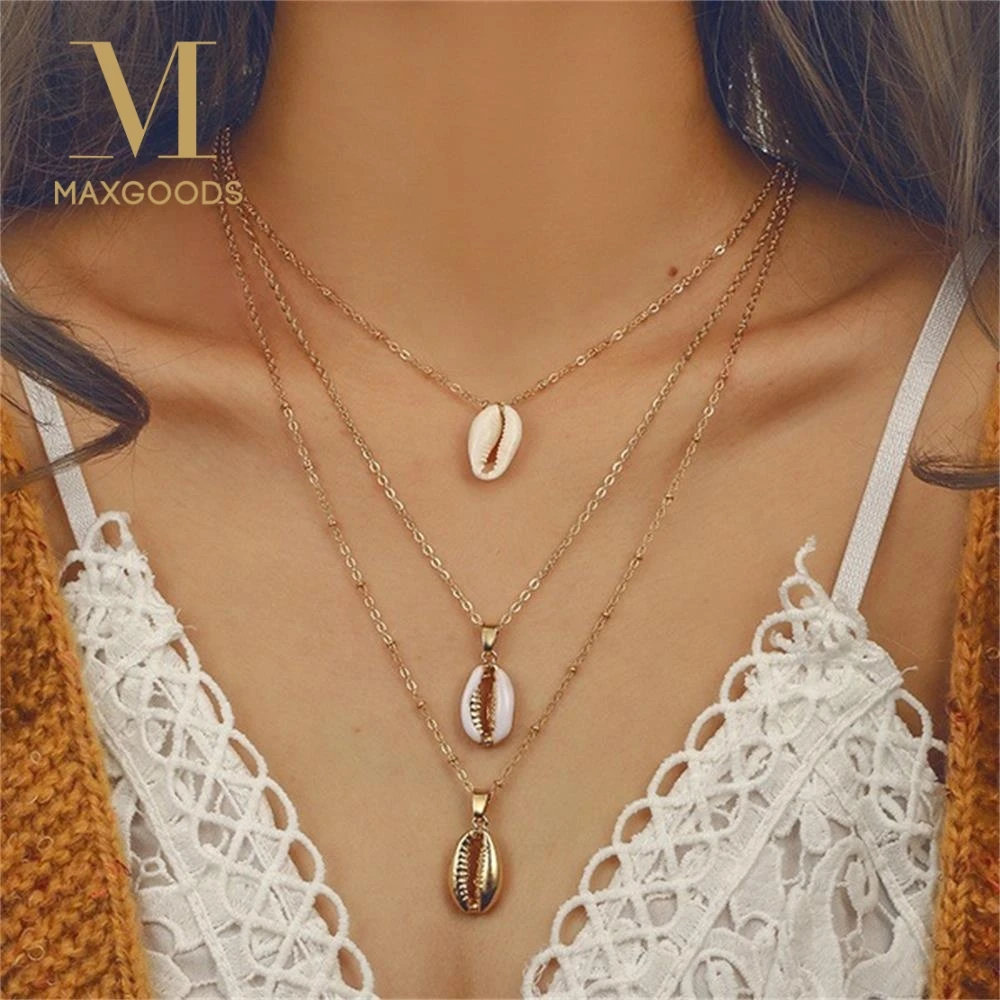 

Three Layers of Shell Pendant Necklace Natural Shell Gold Cowrie Women Best Friend Cowry Seashell Necklace Bohemian Jewelry