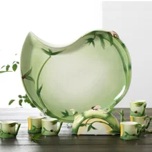 Ручная роспись эмалированный фарфоровый чайный набор из бамбука, эмалированный художественный чайник и чайная чашка для друга роскошный подарок