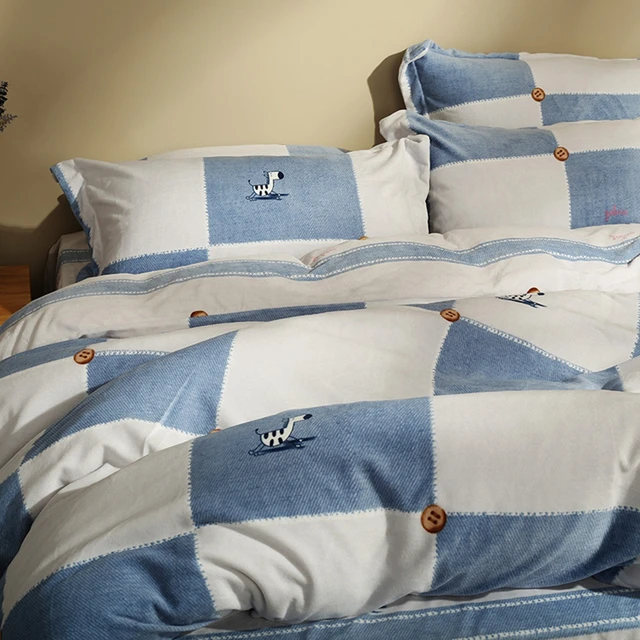 blue and white plaid flannel duvet cover set cartoon horse duvet plaid flannel bed sheets