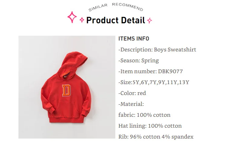 DBK9077 dave bella/От 5 до 13 лет; Модный пуловер с капюшоном для мальчиков; детские толстовки с длинными рукавами; Изысканные красивые топы для малышей