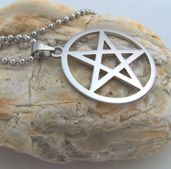 Top Selling New style Stainless Steel  pentagram Satan worship Pendant Beaded Necklace 24'' 3
