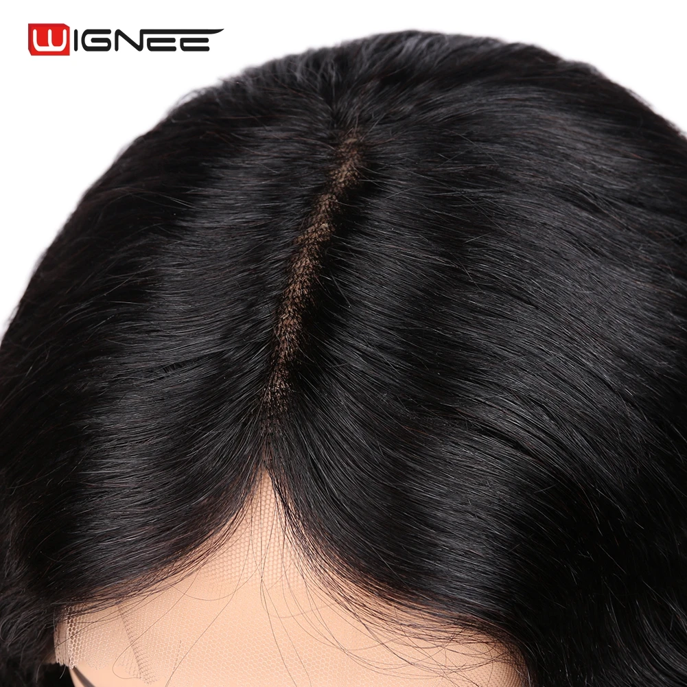 Wignee человеческие парики на кружеве для черных/белых женщин Remy бразильский натуральный волнистый парик человеческих волос предварительно