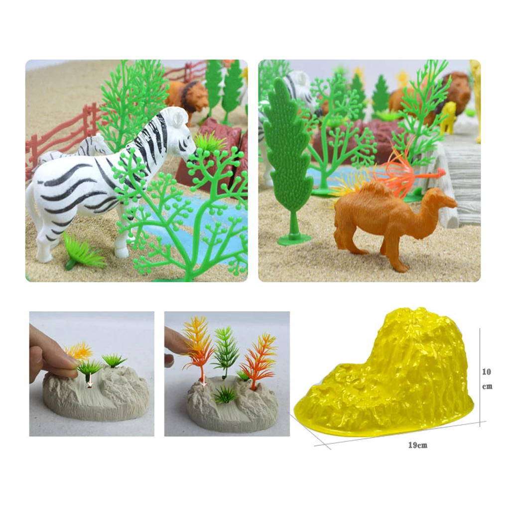 MagiDeal 100 Pieces Plastic Wild Animals Figurine Zoo Animals Fence Tree Model Toys for School Classroom Children Birthday Gift