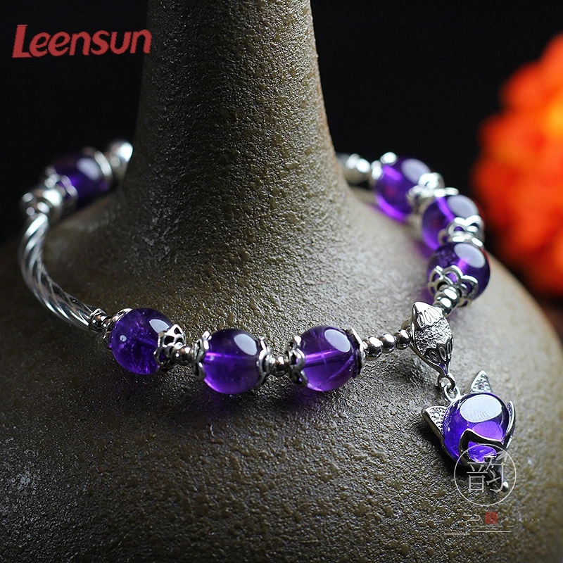 Leensun Jewelry, ручной работы 925 серебро с emethyst бисер/браслет подарок для женщин