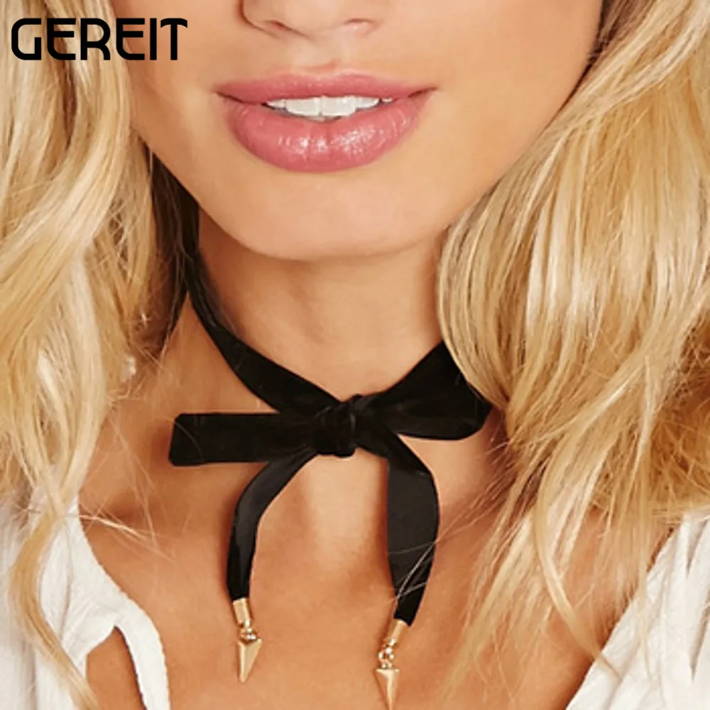 

GEREIT Charm Black Ribbon Long Chain Black Gold Necklace Geometric Triangle Choker Necklace Collier Femme Girl Sexy Boho Jewelry