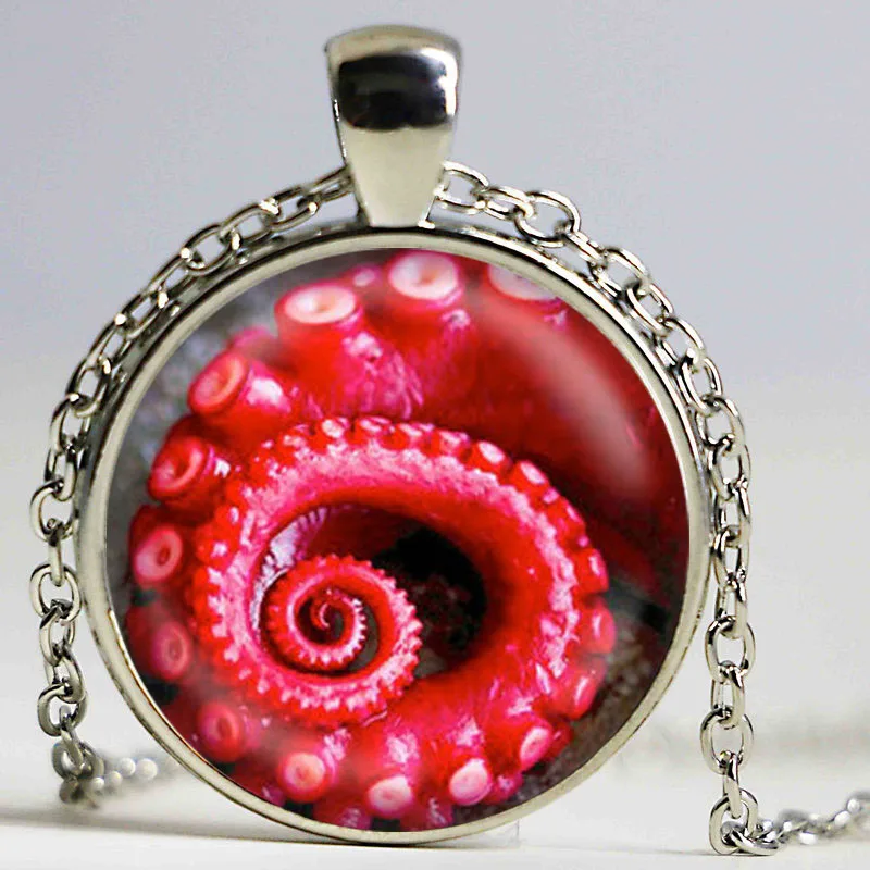 

Red Octopus Tentacle Pendant Long Chain Vintage Necklace Jewelry bijouterie for Women Girls