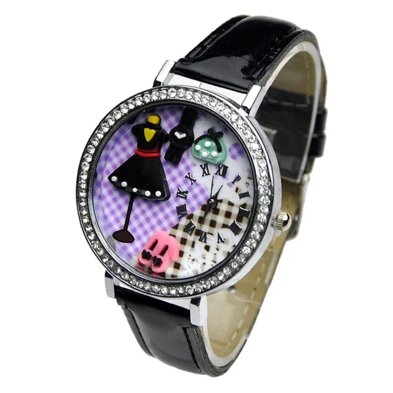 

Top Black Dress Korean Fashion 3D mini clay watch women rhinestone wristwatch Girl Crystal analog quartz