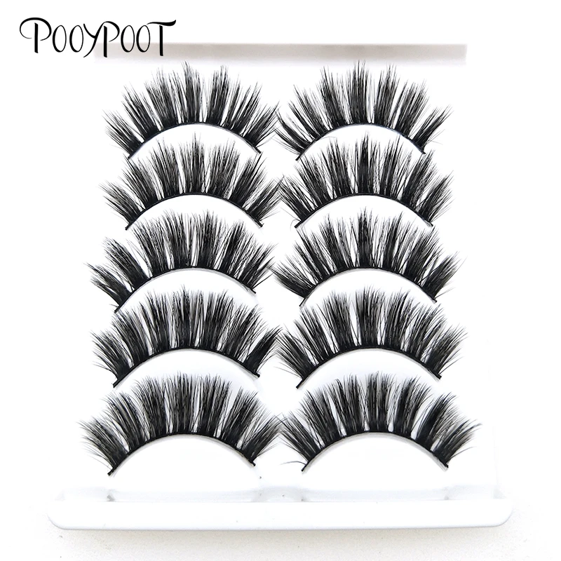 

Pooypoot 5Pairs Natural Fake Eyelashes Thick 3D Mink Eyelashes Extensions Long Artificial False Eye Lashes Beauty Makeups Tools