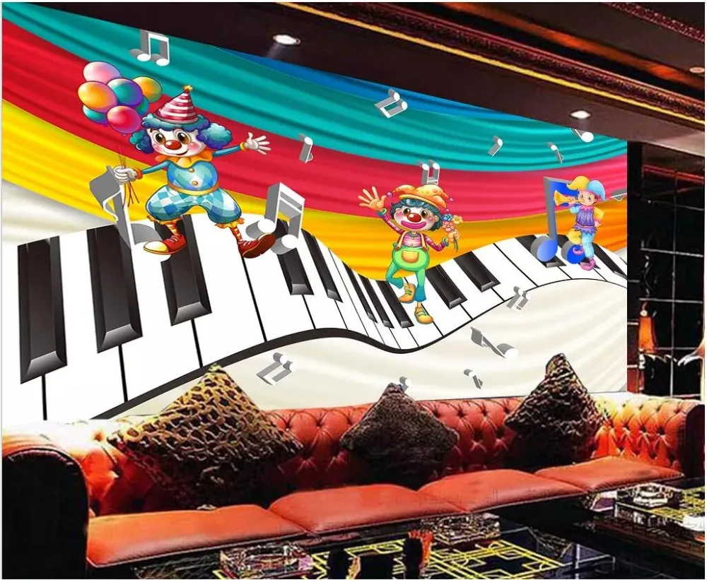 3 D 写真の壁紙かわいいピエロ漫画祭パフォーマンス音楽テーマピアノ 3d 壁の壁画ルームの壁紙 Wallpapers Aliexpress