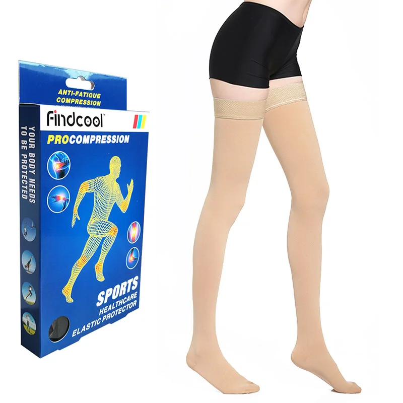 Beige Closed Toe 1L Findcool/компрессионные чулки для йоги с закрытым носком; женские чулки до бедра; Высокая поддержка; 15-21 мм рт. ст - Цвет: Beige Closed Toe 1L