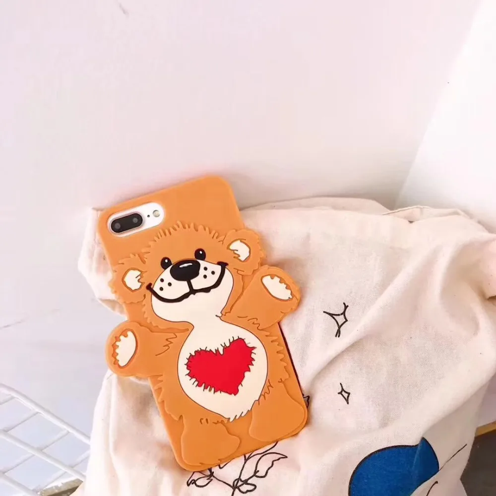 Cute Bear Silicone Phone Case For iPhone X 6 7 8 Plus Pretty Love Heart
