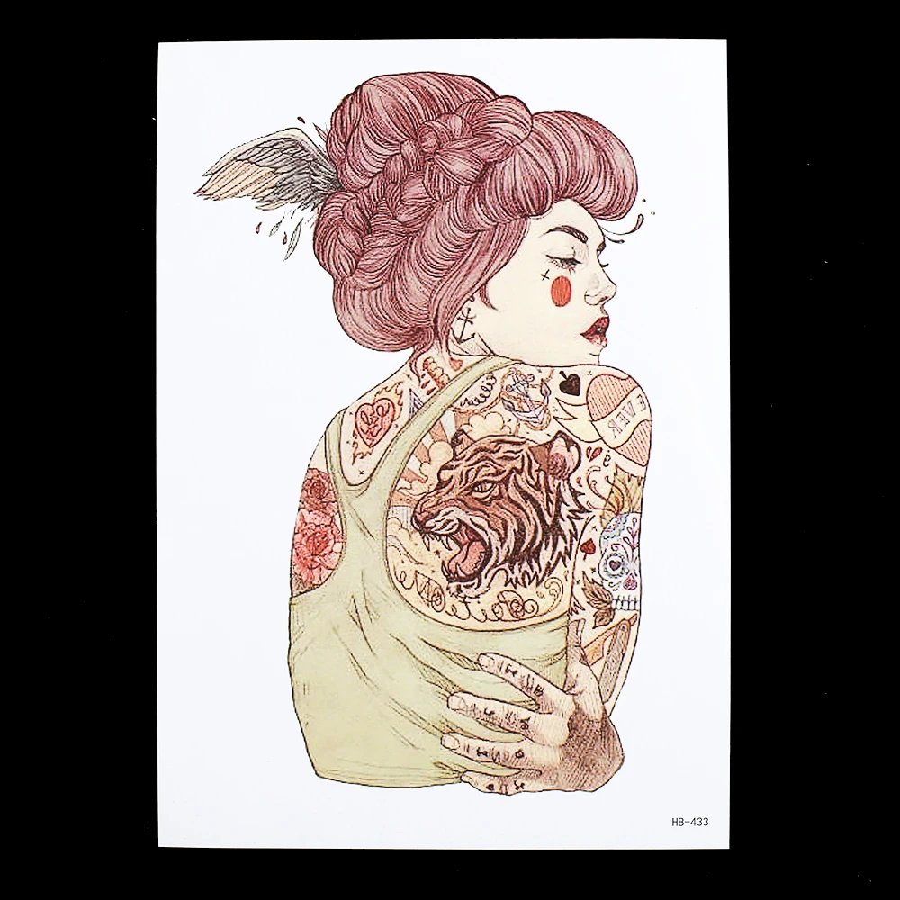 Women Men Large Fake Tatoo 1pc Waterproof Decal HB433 Beauty Girl Tiger Design Body Flower Arm Back Art Temporary Tattoo Sticker fake-body-tattoos : image Women Men Large Fake Tatoo 1pc Waterproof Decal HB433 Beauty Girl Tiger Design Body Flower Arm Back Art Temporary Tattoo Sticker fake-body-tattoos