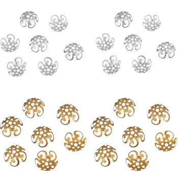 

Hot 100 pcs/200 pcs/lot High Quality DIY Gold/Silver Color Hollow Flower Metal Charms Bead Caps for Jewelry Making 10mm