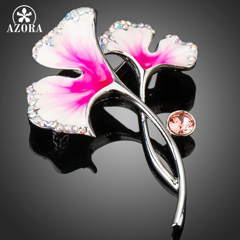 

AZORA New Oil Painting Pattern Brooch Jewelry for Women Large Crystal Flower Brooches and Pin Wedding Lotus Leaf Brooch TP0077