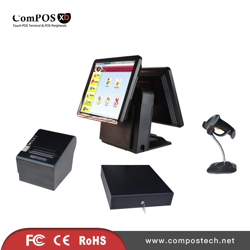 

High quality a set of 15 inch pos system dual screen/pos payment terminal with accessories