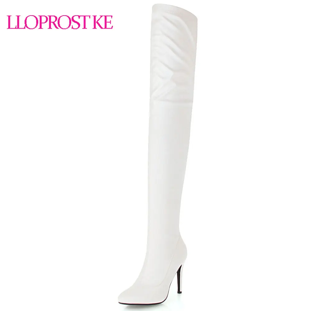 Lloprost ke 2018 Winter Women Over The Knee Boots Zip Pointed Toe Thin High Heel Long Boots for