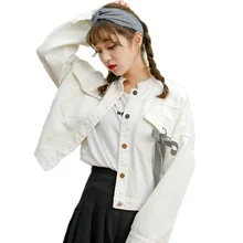 Модная Джинсовая куртка для женщин; осенняя куртка с длинными рукавами; Женская куртка с бантом и карманом; Японская Зимняя Куртка Harajuku для женщин