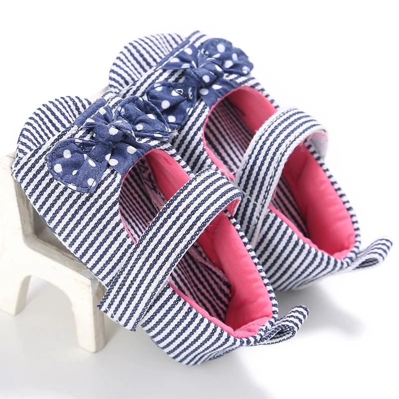 Summer Cotton Fabric Striped Baby Girl Shoes Brand Bowknot Soft Soles