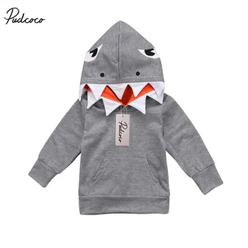 

Baby Sweatshirt Toddler Kids Boys Shark Pattern Hooded Tops Hoodie Jacket Coat Outerwear Casual 1-6T