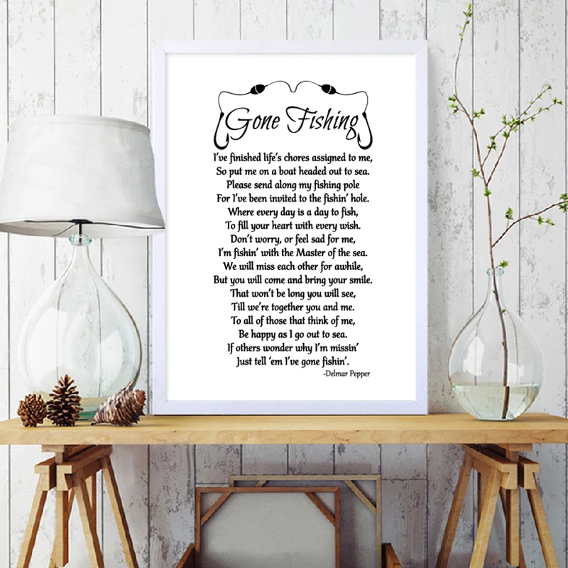Gone Fishing Poem Wall Art Canvas Painting Delmar Pepper Mourning Quotes Minimalist Poster And Print Picture Home Decor | Дом и сад