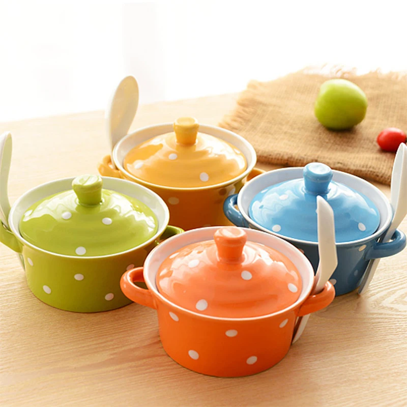 Fashion Korean Cute Mini Ceramic Casserole Stockpot with Lid Spoon