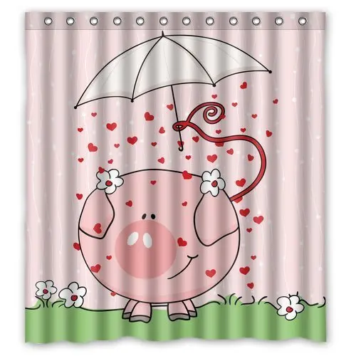 WARM TOUR Cute Cartoon Pig Shower Curtain Waterproof Polyester Bath
