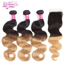 Queen Love Hair 1B/27 2 Tone Ombre Malaysian Body Wave Hair Bundles 10-26 Inch 3 Bundle With Closure Human Hair Extensions