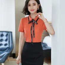 Элегантный оранжевый стиль униформы 2 шт с топом и юбкой для женщин офисная одежда Блузки и рубашки Юбки наборы размера плюс