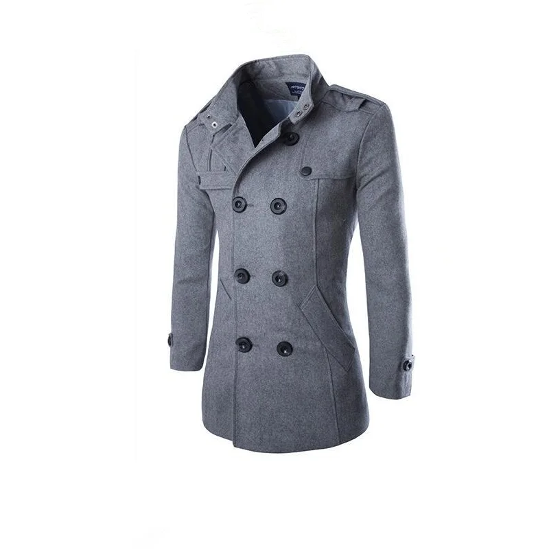 hot sale winter mens Business Casual Solid color Wool Blends jacket quality Double-breasted Standing collar coat Windbreaker hot sale winter mens Business Casual Solid color Wool Blends jacket quality Double-breasted Standing collar coat Windbreaker