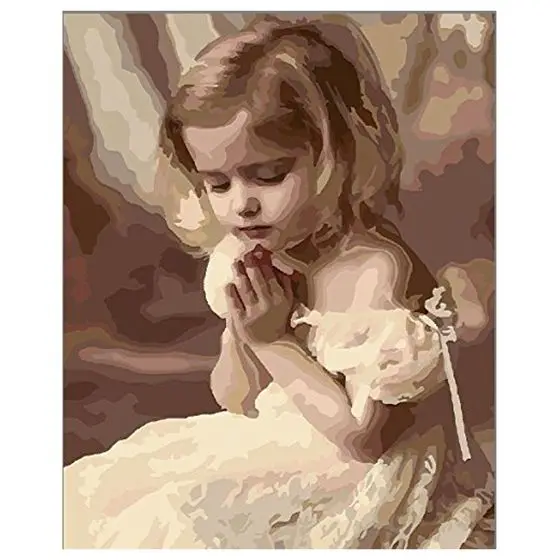Diy Oil Painting by Numbers, Paint by Number Kits Pray Girl 16*20 inches PBN Kit for Adults