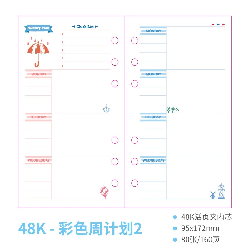 20 листов/упаковка блокнот бумаги A6 страниц планировщик наполнитель бумаги внутренняя страница еженедельно ежемесячно план персональный органайзер - Цвет: colorful weekly