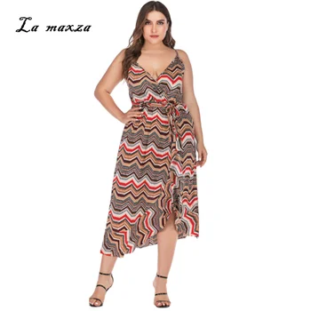

Plus Size 5XL 2019 Women Summer Bohemian Elegant Print Dresses Casual Sexy Party Night Midi Dress