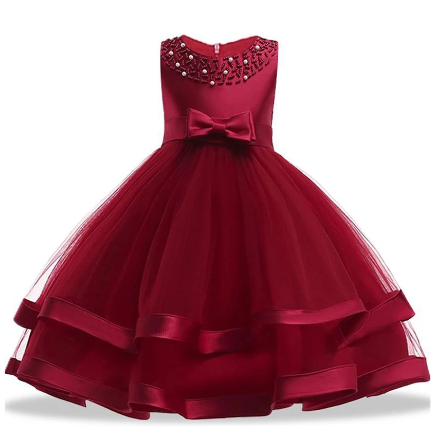 

Hot Sale Children Toddler Girls Summer Clothing Kids Dresses with Bow Beaded for Wedding and Party Formal Tulle Princess Costume