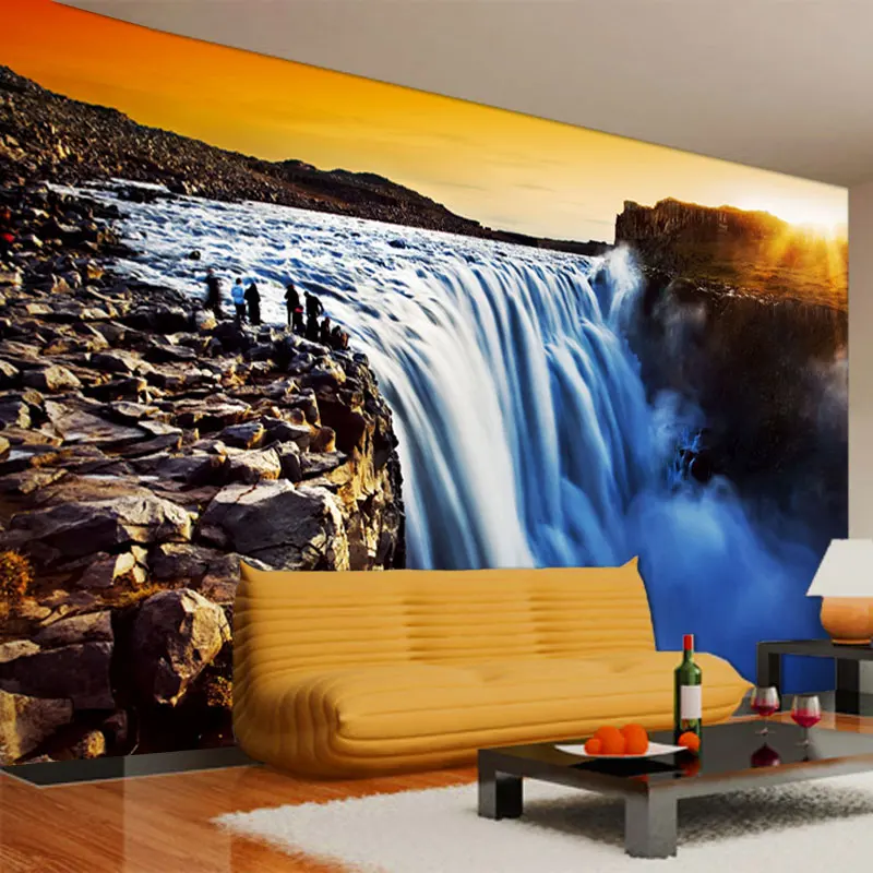 

Custom Mural Wallpaper Modern 3D Stereo Eco-friendly Non-woven Setting Sun Waterfall Living Room Sofa Background Photo Wallpaper