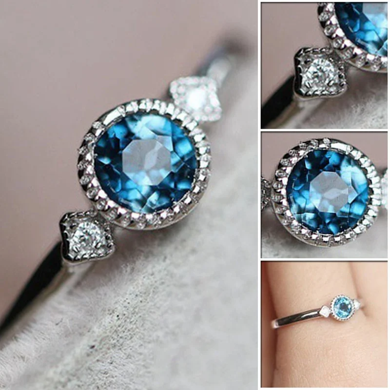 

Mint Green Colored Tourmaline Sea Blue Fashion Rings For Women Girls Euramerican Round Zircon Finger Dream Princess Ring