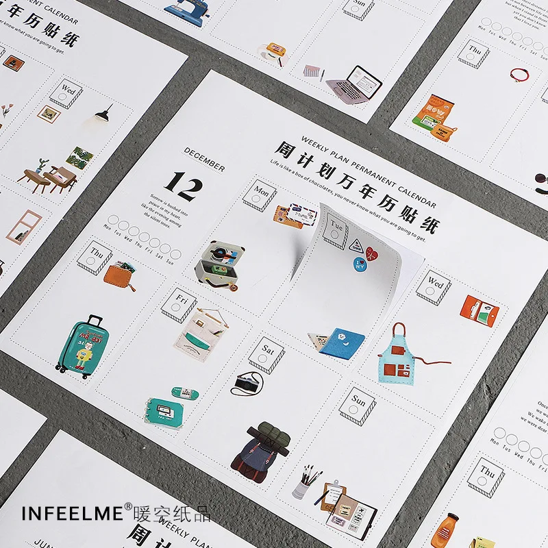 

12Pcs/Set 2019 Creative Weekly Plan Perpetual Calendar Decorative Sticker Diary Scrapbook Label DIY Stationery Stickers