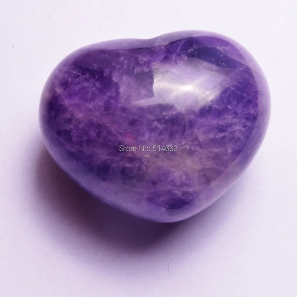 

30mm Natural Amethyst Crystal Puff Heart Worry Healing Stone W1317