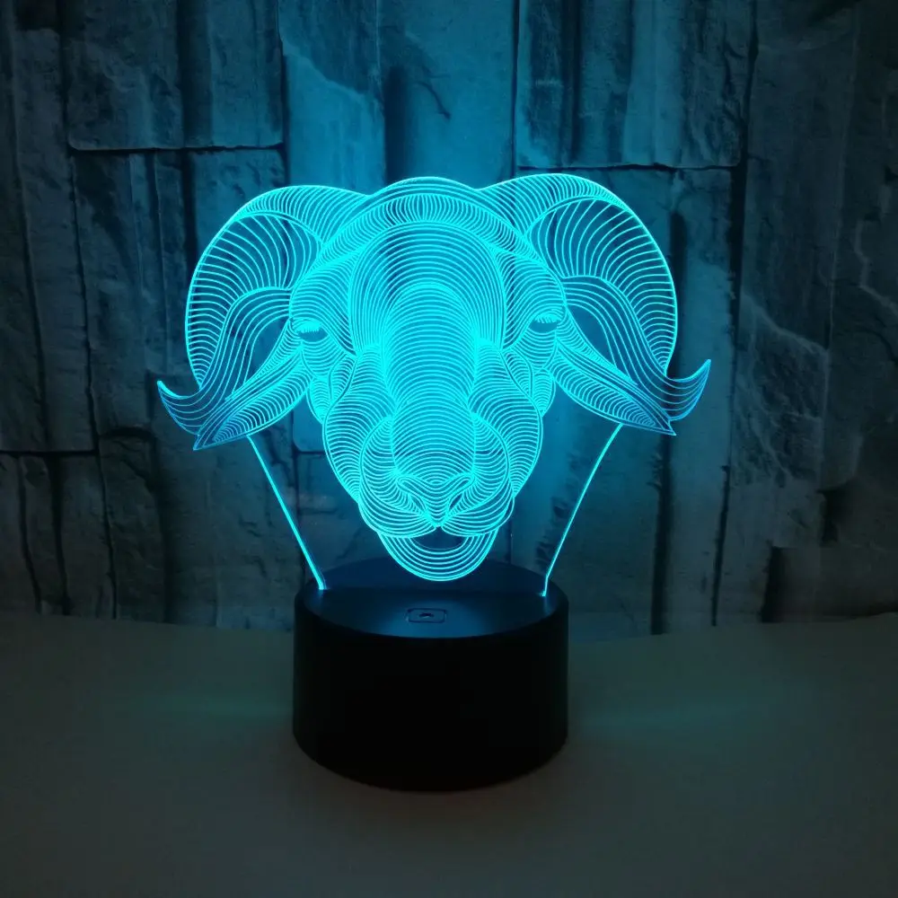 3d настольная лампа с головой Овцы животного 7 цветов сенсорное светодиодное