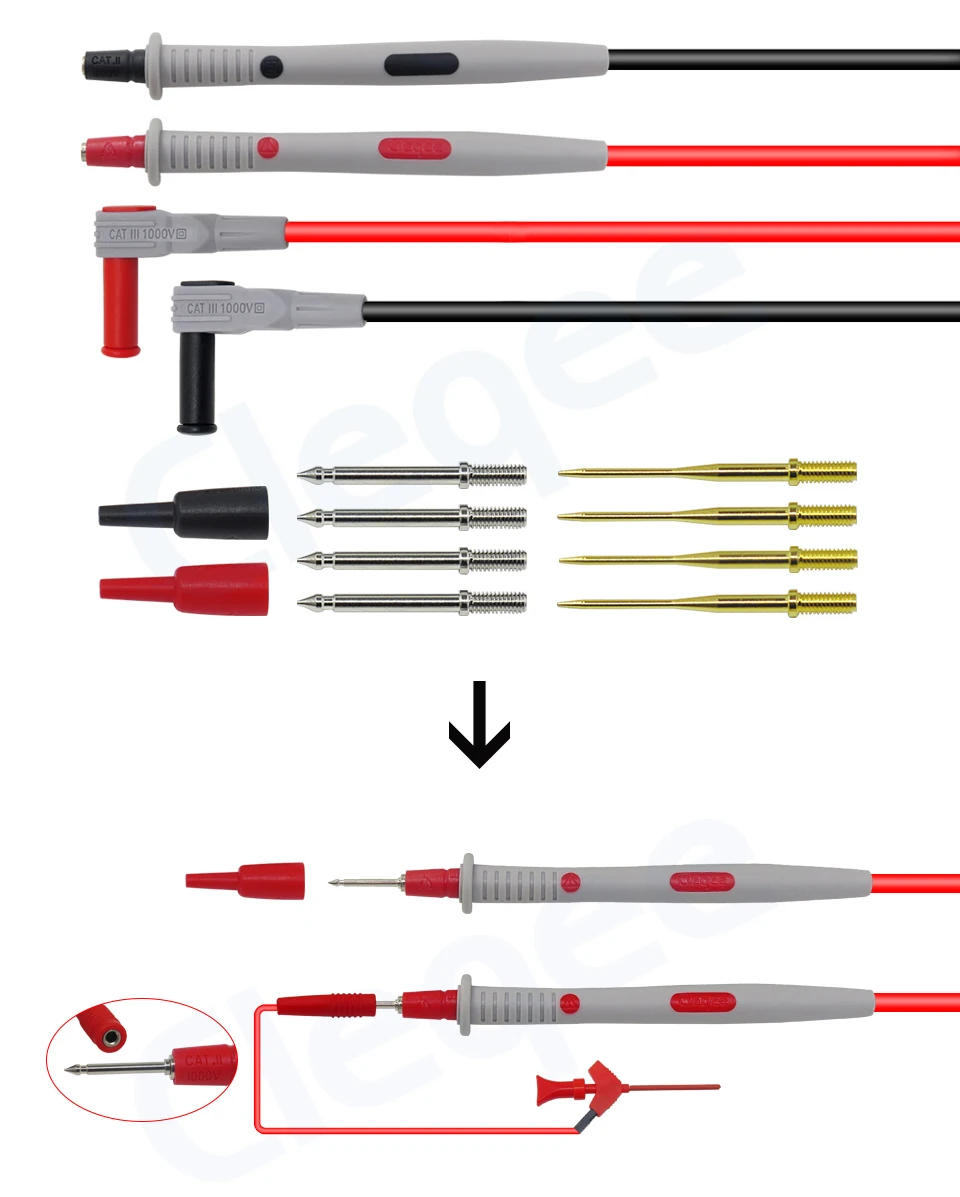 Cleqee датчики для мультиметра Сменные иглы тестовые комплекты проводов Щупы для цифрового мультиметра Щупы для мультиметра Проводные наконечники