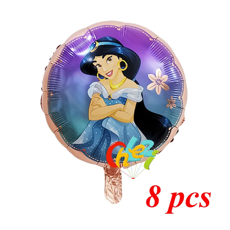 8 Pcs Princess Girl Birthday Balloons Snow White Aurora Ariel Belle party decorations baby shower helium balloon Kids toy Globos - Цвет: Jasmine-Rose Gold