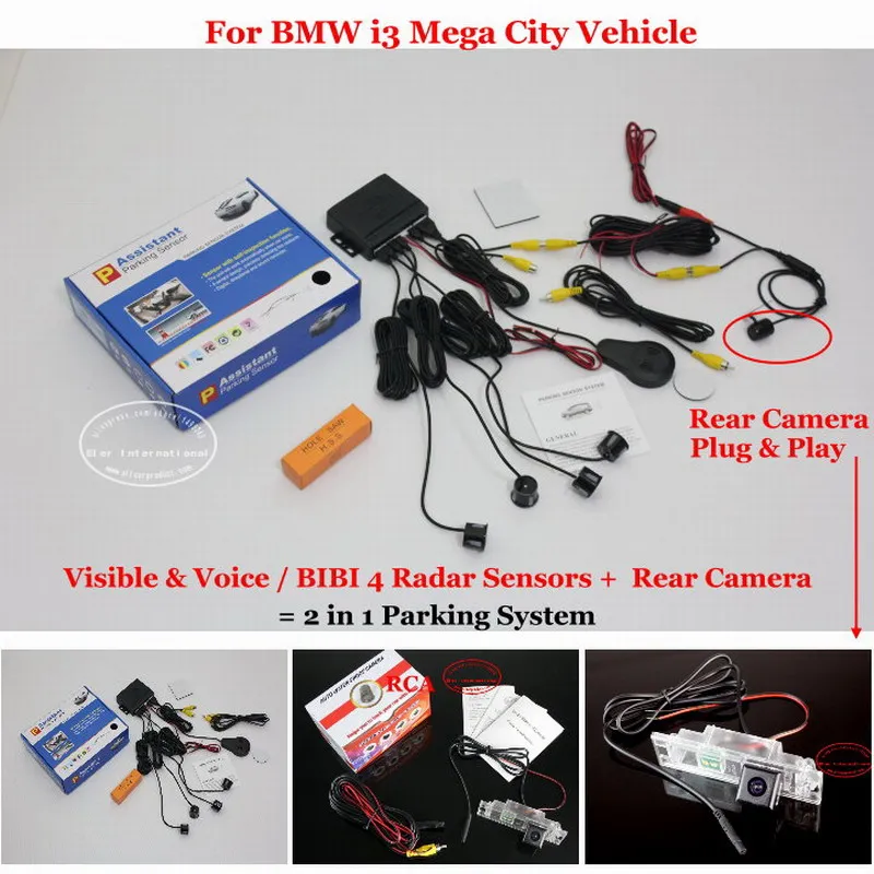 

Liislee For BMW i3 Mega City Vehicle - Car Parking Sensors + Rear View Camera = 2 in 1 Visual / BIBI Alarm Parking System