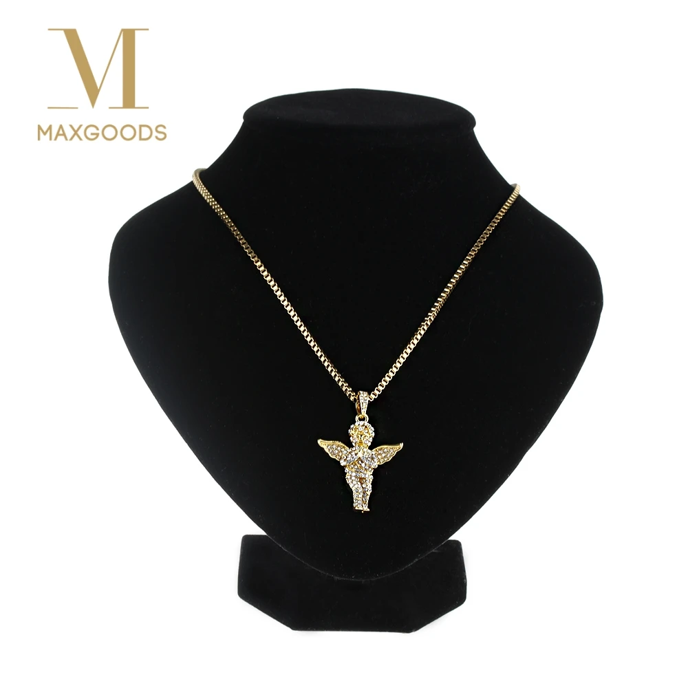 

1 Pcs New Fashion Pure Gold Color Chain Angel Necklace Angel Wings Crystal Pendant Alloy Chain Necklace Wedding Gifts for Women