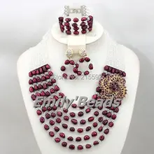 Вина жемчуг Бусины Mix Ясно Белый Кристалл Бусины комплект ювелирных изделий Нигерии Африканский Свадебный комплект ювелирных изделий новинка, aej390