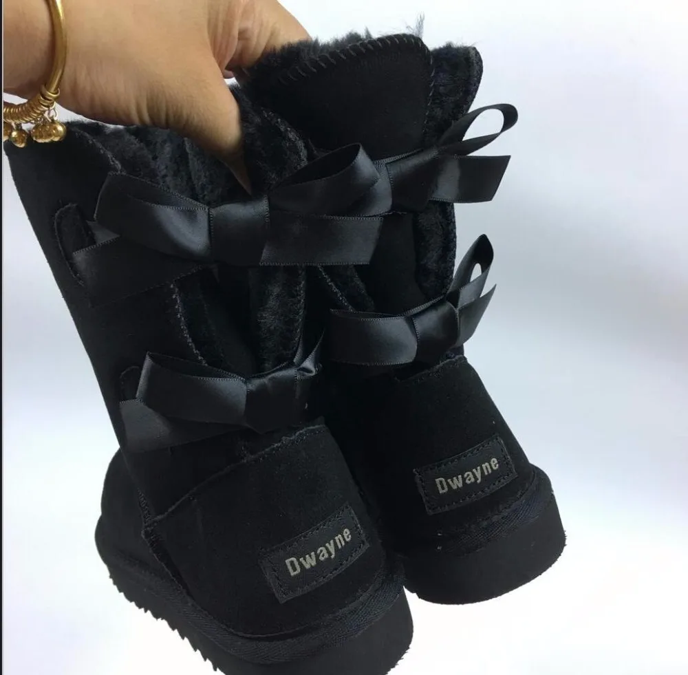 

HOT Brand Australia Style Two Bowknots Short Botas High Quality Women Winter Warm Genuine Leather Bows Snow Boots 34-44